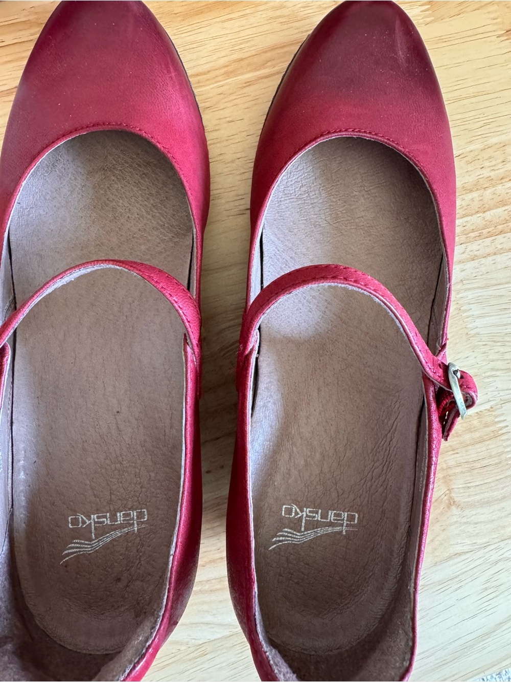 Dansko Red Leather Mary Jane Wedge with Gold Buckle - Picture 3 of 6
